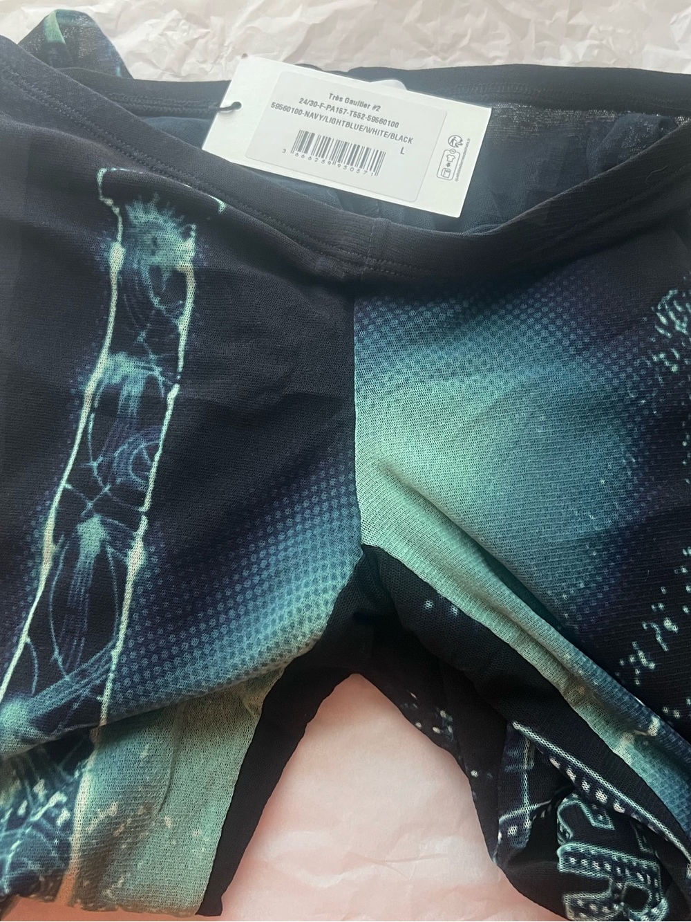 Jean Paul Gaultier Black & Teal Graphic Flared Leggings - Picture 4 of 4